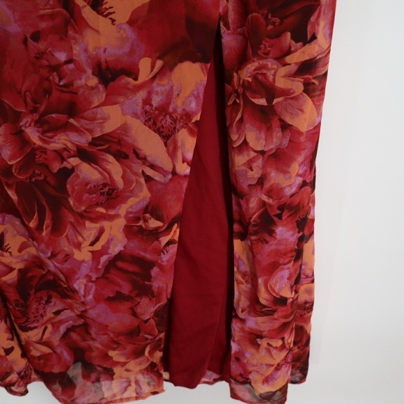Lulus Beautiful Soul Maxi Dress Womens Medium Burgundy Floral Print Twist-Front - Picture 5 of 8